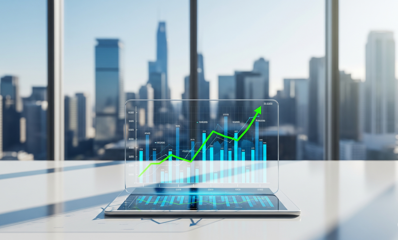 Abstract image of upward-trending financial charts and graphs