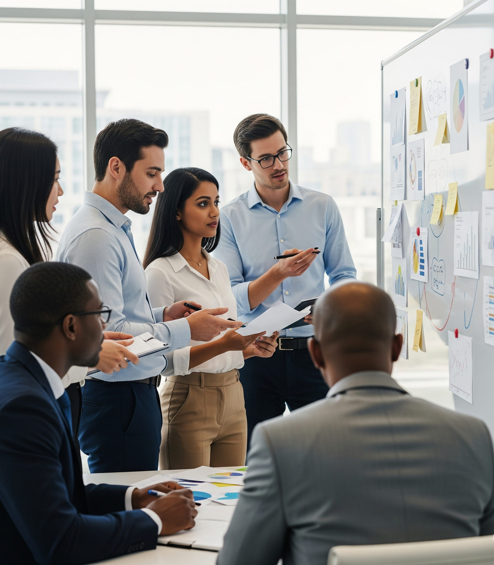 Entrepreneurs aligning on a strategic exit roadmap in a modern workspace.